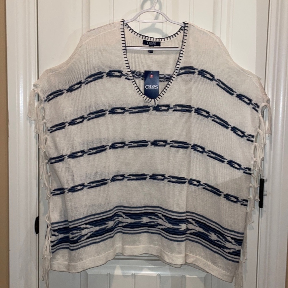 XL CHAPS DENIM CO WESTERN STYLE PONCHO V-NECK SWEATER Armholes RalphLaurenCo.NWT - Picture 3 of 16